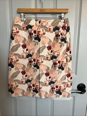 DownEast Floral A-Line Skirt in Cream, Blush & Burgundy
